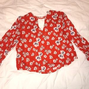 Red Floral Forever 21 3/4 Length Sleeve Top